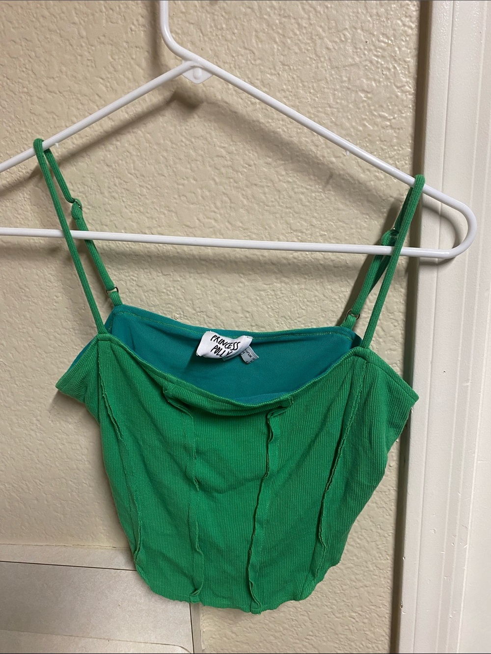 Princess Polly Emerald Ribbed Spaghetti Strap Crop Top